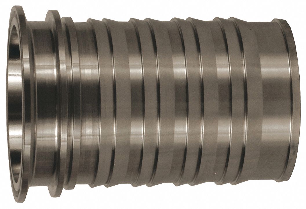 Barbed Hose Fitting: For 3 in Hose I.D., Hose Barb x Tri-Clamp, No Knurl