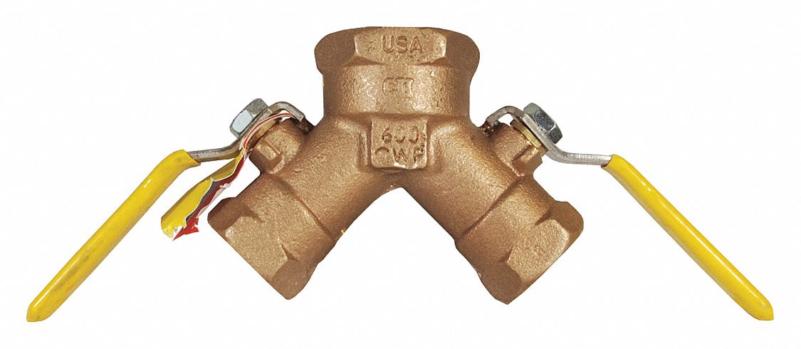 Manual Three-Way Ball Valve: 1 1/4 in, Bronze, Cross Flow, FNPT x FNPT x FNPT