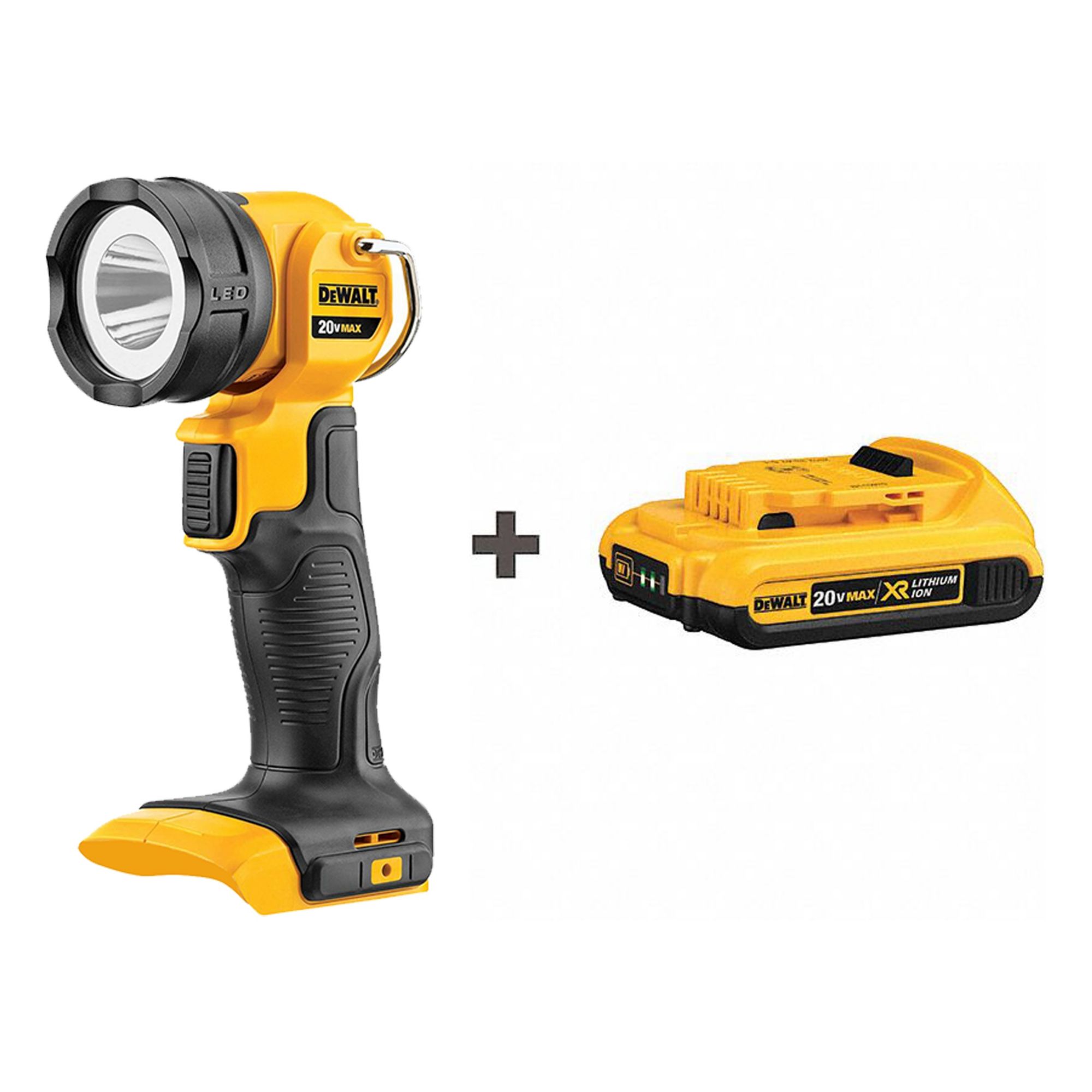 Flashlight Kit: 20V MAX*, Flashlight, 110 lm Max., Mode, Hang Hook/Integral Hook, 2.0 Ah