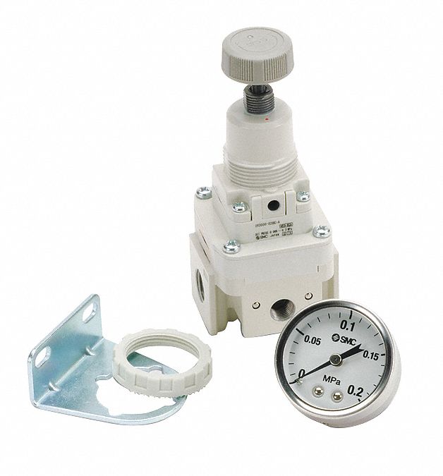Precision Compressed Air Regulator: Aluminum, 1/4 in Rc, 1, 900 lpm, 1 MPa Max Op Pressure, Knob