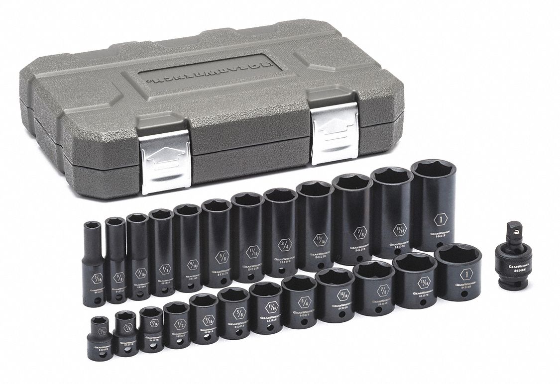 SAE Impact Socket Set, 3/8" D, 6pt., 25pcs.