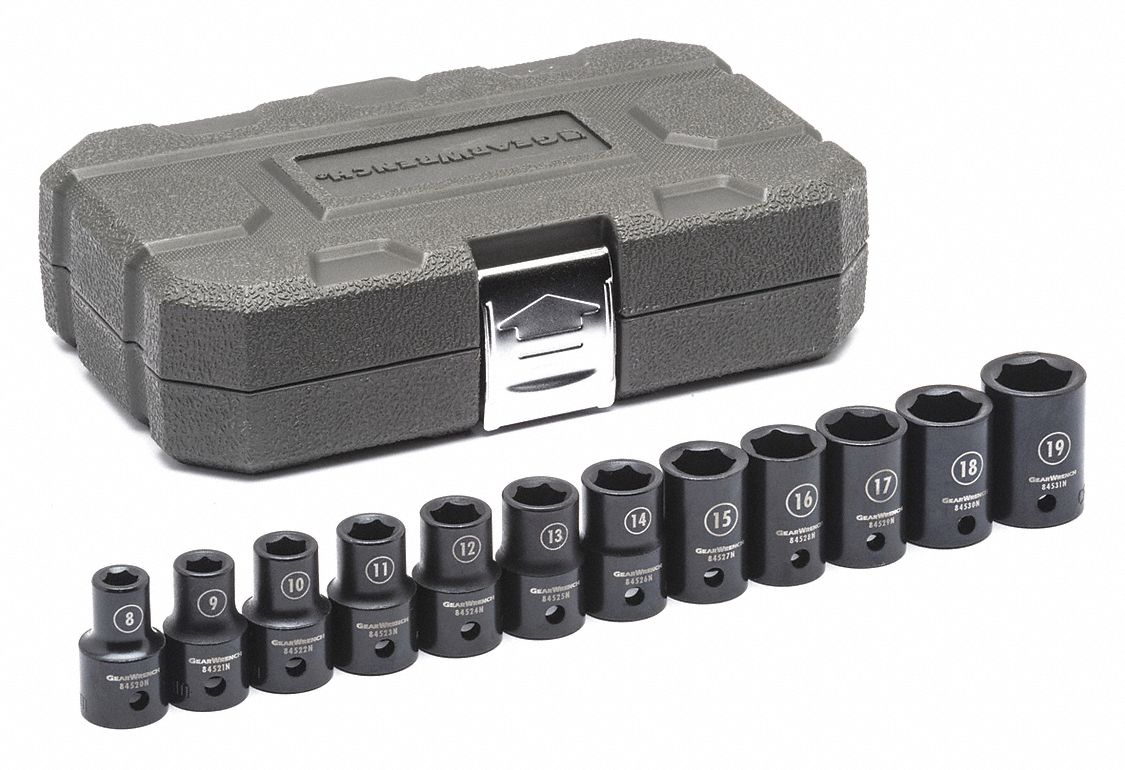 Metric Impact Socket Set, 1/2" D, 12pcs.