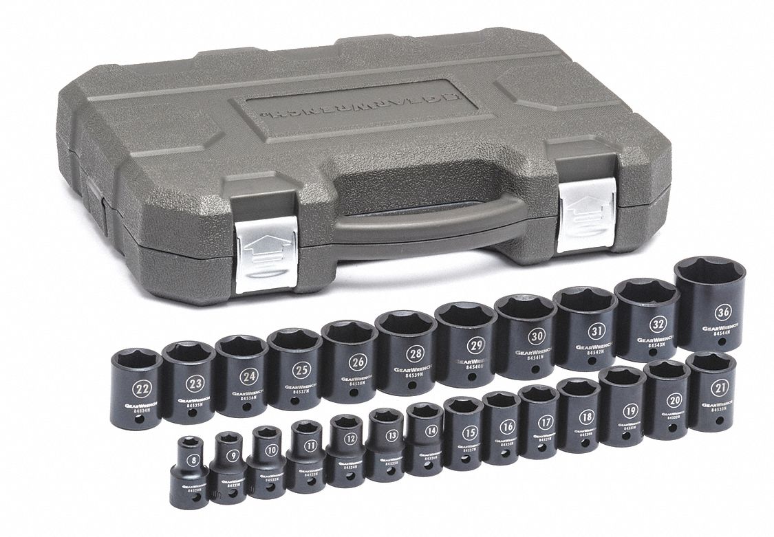 GEARWRENCH, Metric Impact Socket Set,1/2