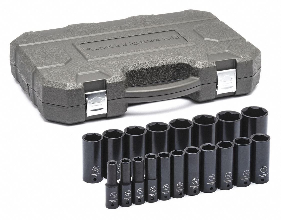 SAE Deep Impact Socket Set, 1/2" D, 19pcs.