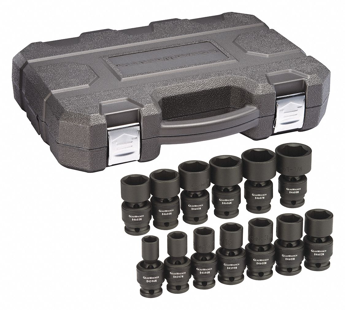 SAE Impact Socket Set, 1/2" D, 13pcs.