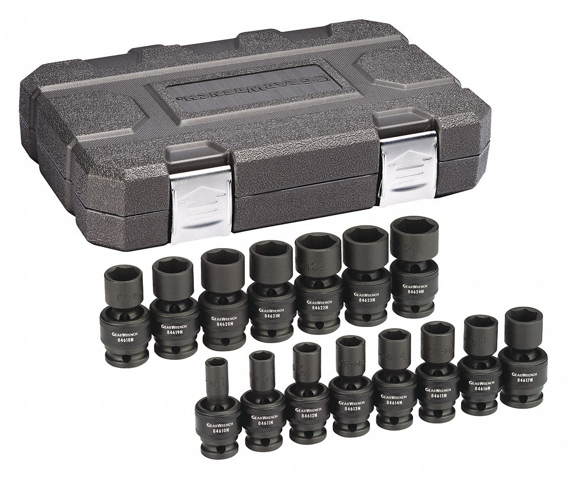 Metric Impact Socket Set, 1/2" D, 15pcs.