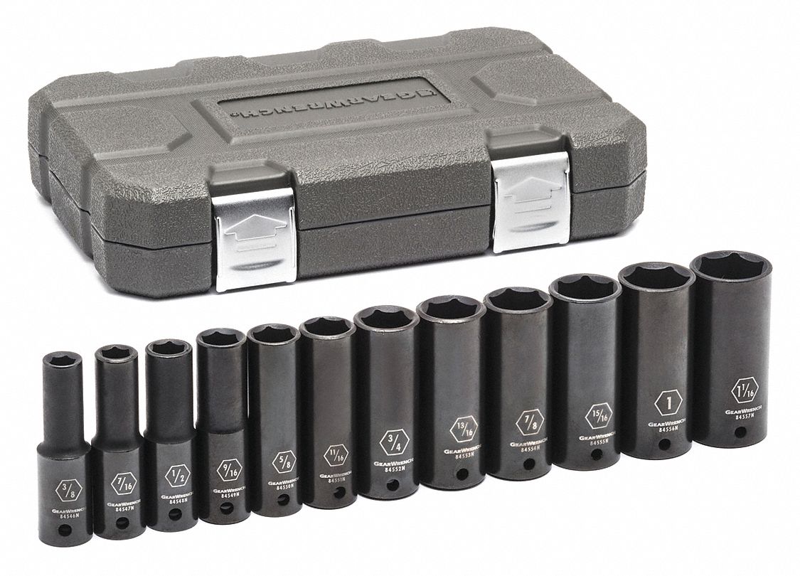 SAE Deep Impact Socket Set, 1/2" D, 12pcs.