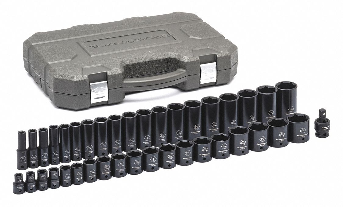 SAE Impact Socket Set, 1/2" D, 6pt., 39pcs.