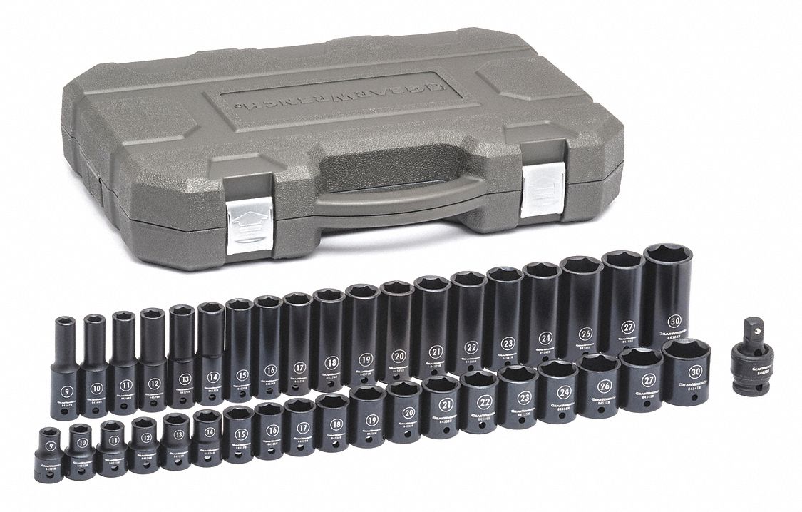 Metric Impact Socket Set, 1/2" D, 39pcs.