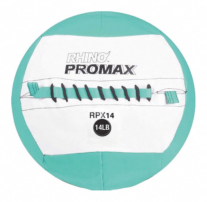 Medicine Ball: 14 in Overall Dia, Light Blue, 14 lb
