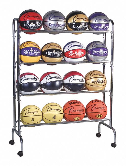 Ball Rack: 41 in Overall Lg, 17 in Overall Wd, 53 in Overall Ht, Silver