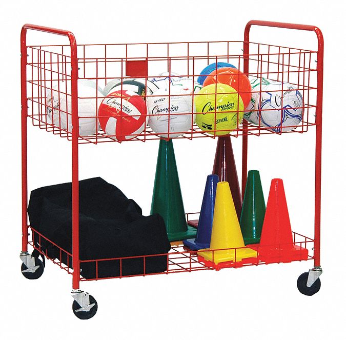 Ball Cart: 43 in Overall Lg, 30 in Overall Wd, 45 in Overall Ht, Steel, Silver