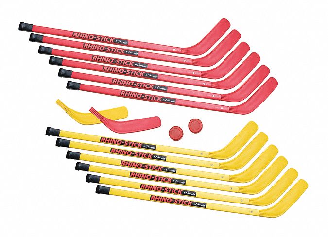 Hockey Kit: 2 Repl Heads, 12 Sticks, 2 Pucks, 0 Balls, Red, 36 in Stick Lg, Plastic