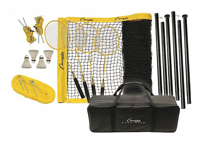 Badminton Set: Weather Resistant, 4 Rackets, 4 Shuttlecocks, 26 in Racket Lg, Nylon