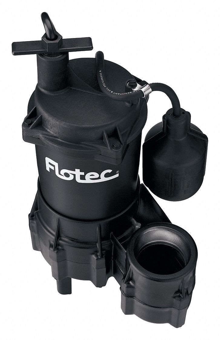 Sewage Ejector Pump: Plastic, Single Phase, 2/5 hp, 115V AC, 42.5 gpm Flow Rate @ 10' of Head