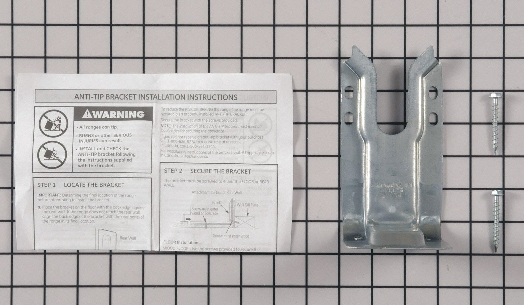GE, Fits GE/Hotpoint/Kenmore Brand, Range AntiTip Bracket 58NT69