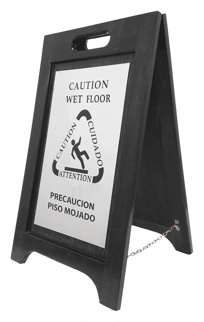Wet Floor Sign, WoodBlack/Nickel Plate