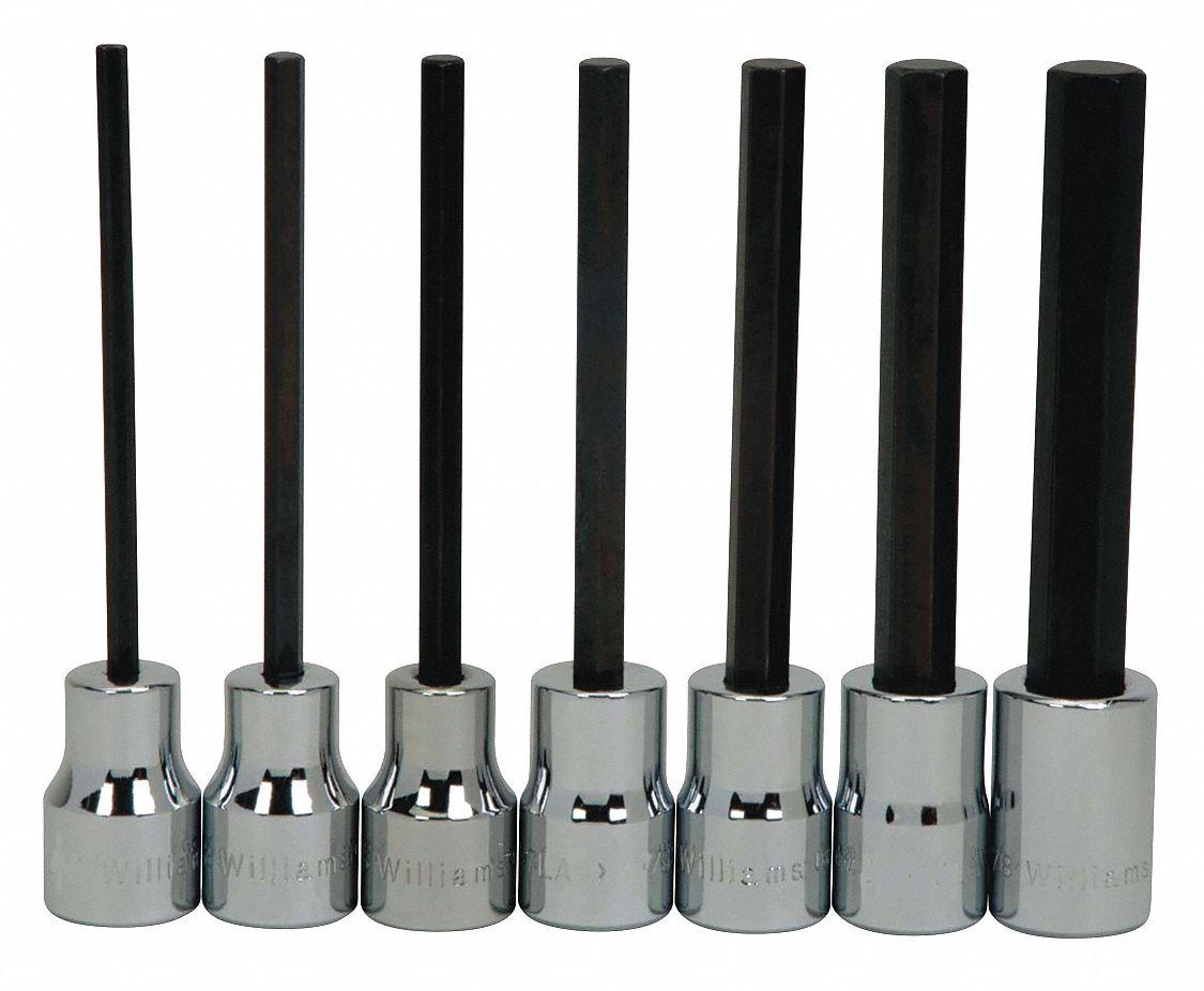 WILLIAMS, Long Hex Bit Socket Set,3/8" D,7pcs. 58TR2731951 Grainger