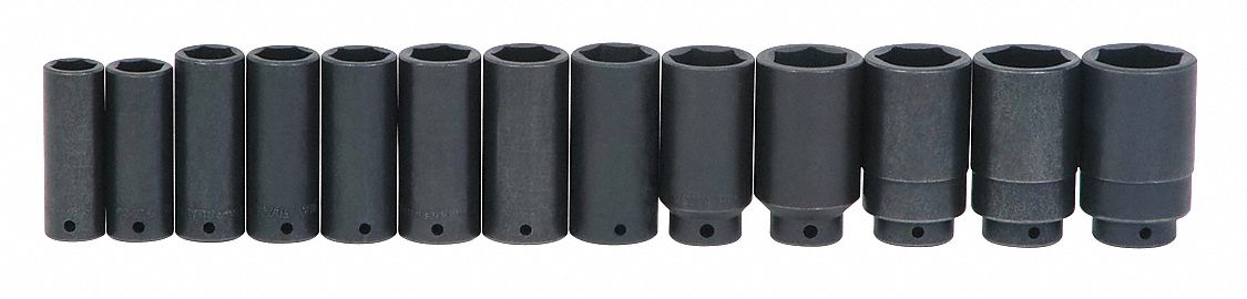 Deep Impact Socket Set, 1/2"D, 6Pt, 19pcs.