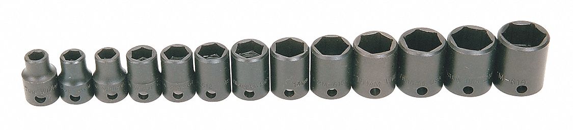Impact Socket Set, 3/8" D, 6Pt 13pcs.