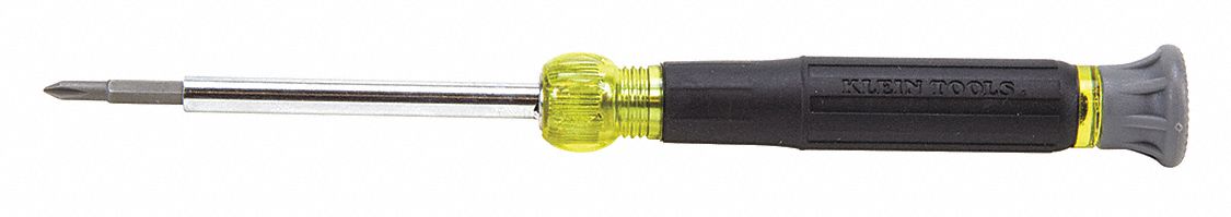 Multi-Bit Screwdriver: Phillips/Slotted Tip, #0/#00/1/8 in/5/32 in Tip Size, 4 Tips