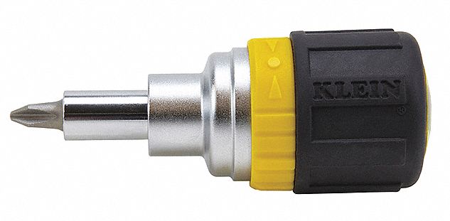 MULTI-BIT SCREWDRIVER, PHILLIPS/SLOTTED TIP, #1/1/4 IN/#2/3/16 IN TIP SIZE, 4 TIPS