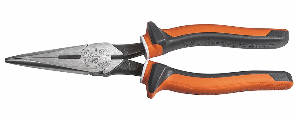 Long Nose Plier: Insulated, ESD-Safe, 1 in Max Jaw Opening, 8 3/4 in Overall Lg, 2 3/8 in Jaw Lg