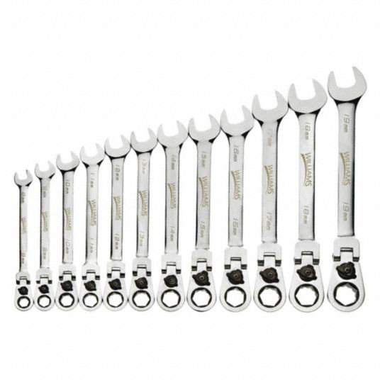 WILLIAMS, Wrench Set,FlexHead,12 pcs. 58XG48MWS12RCF Grainger