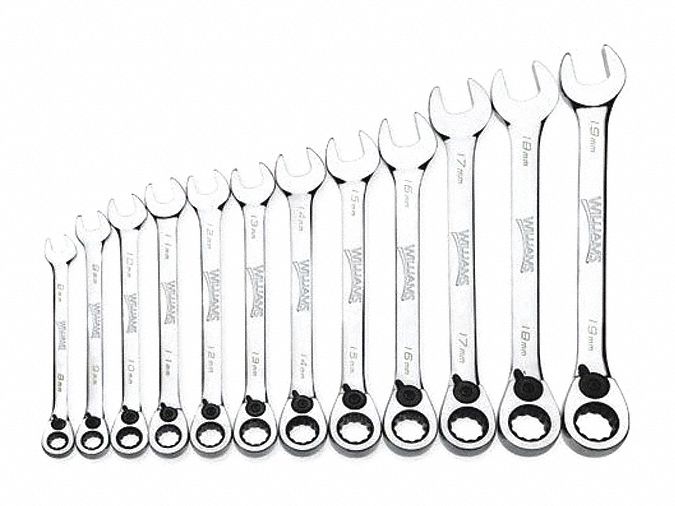 WILLIAMS, Ratchet Combo Wrench Set,12 pcs.,Metric 58XK52MWS12RC