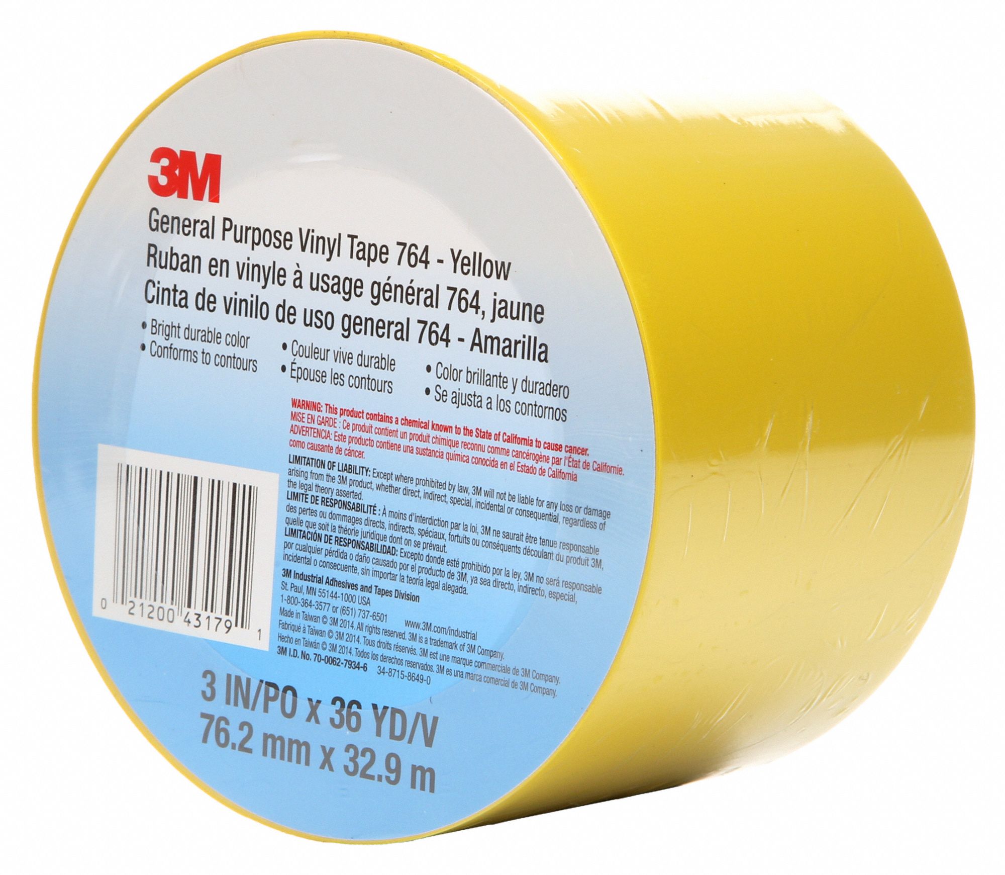 Floor Marking Tape: Gen Purpose, Solid, Yellow, 3 in x 108 ft, 5 mil Tape Thick, 3M™