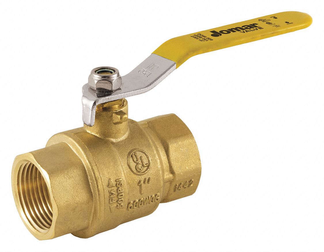 Manual Two-Way Ball Valve: 3/8 in, Brass, Straight, FNPT x FNPT, Full Port Ball Port