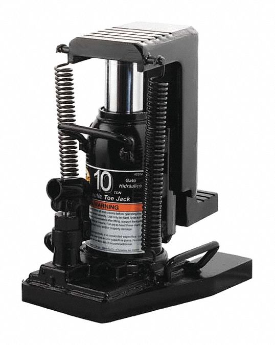 Toe Jack: Steel, Manual Handle, Mechanical, 10 ton Load Capacity, 1 in Min Lift