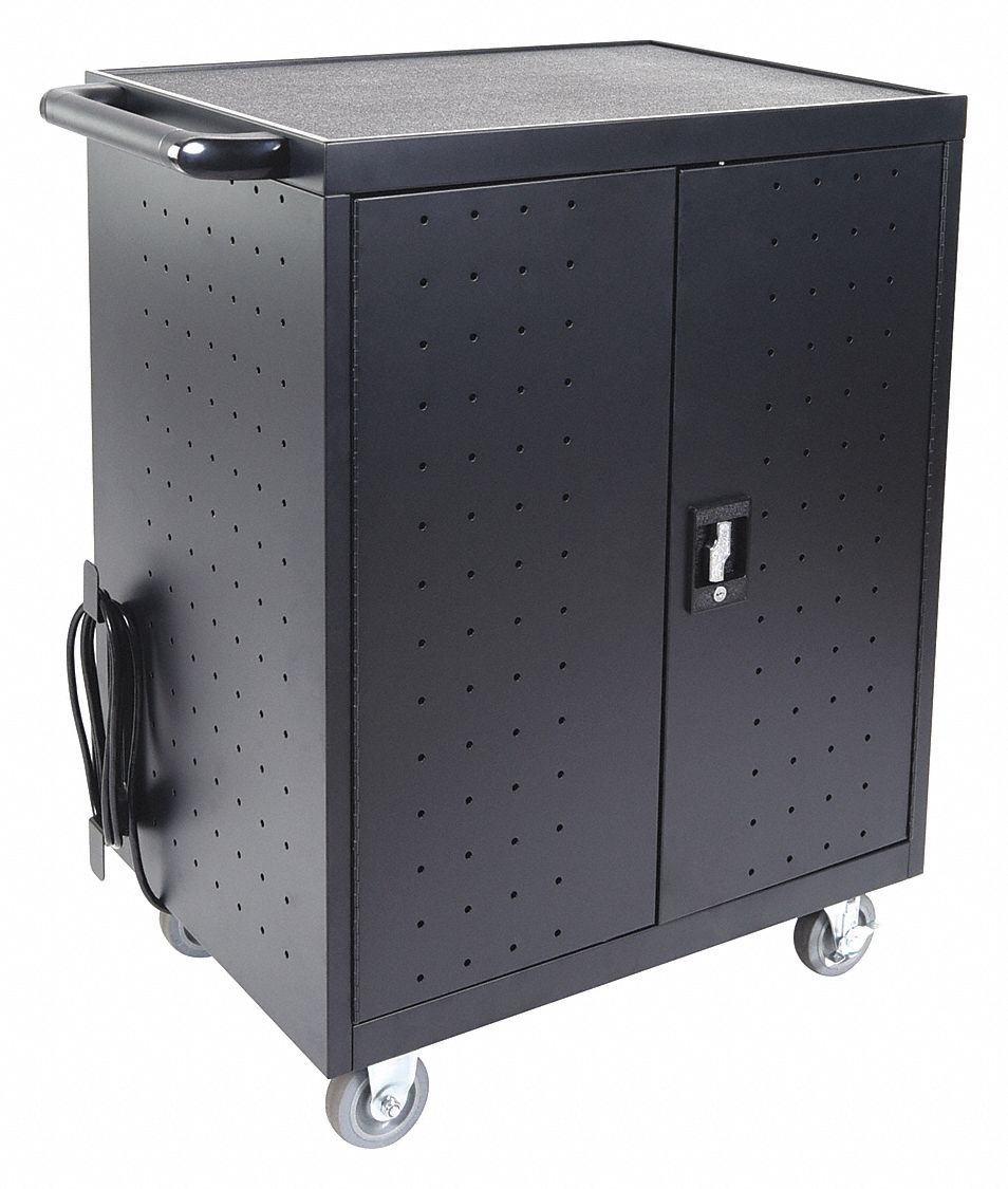 Technology Charging Station: 17 in Laptops or Smaller/Chromebooks, Black, 38 1/4 in Overall Ht