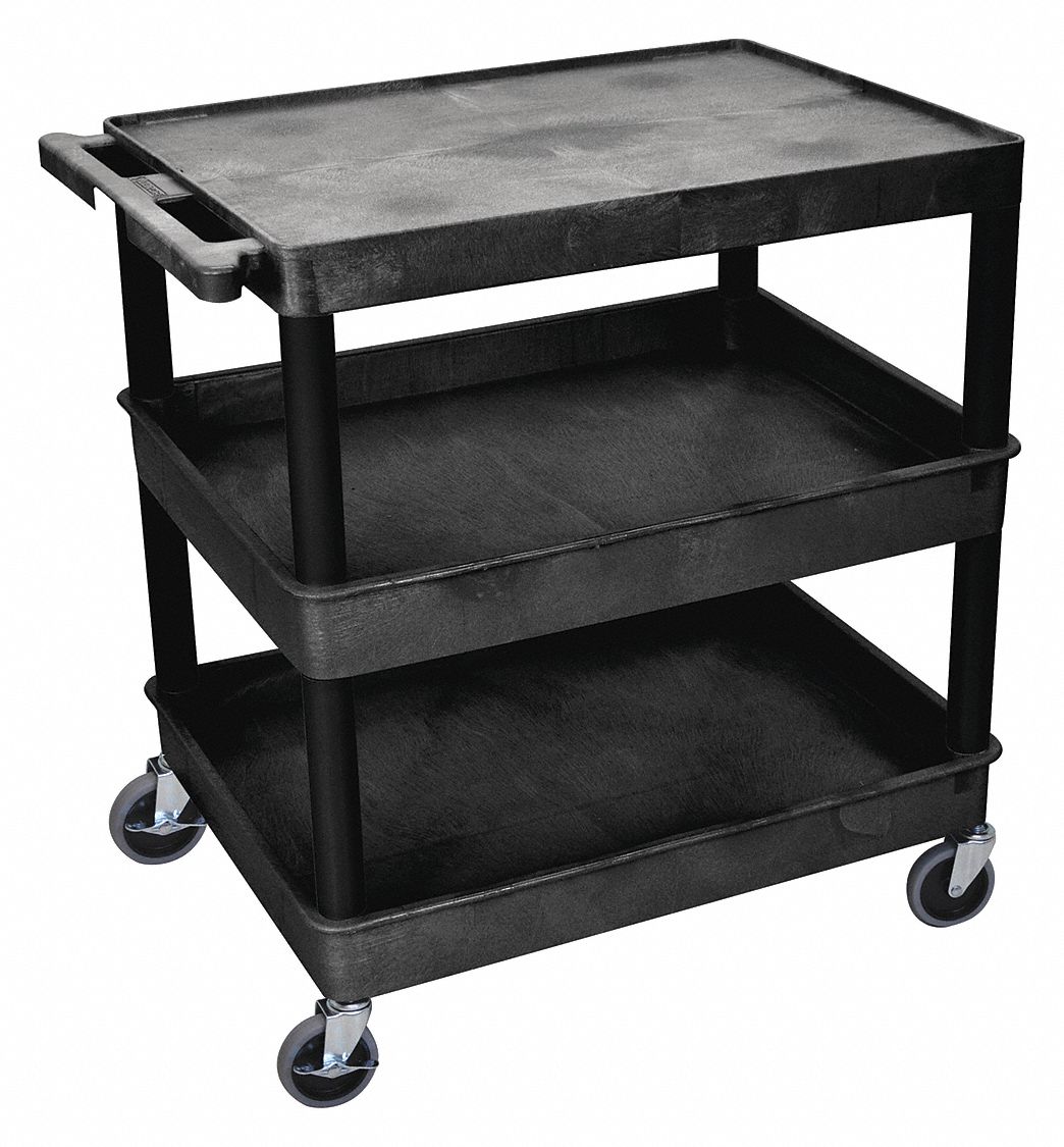 UTILITY CART WITH LIPPED PLASTIC SHELVES, 400 LB LOAD CAPACITY, 32 IN X 24 IN, BLACK