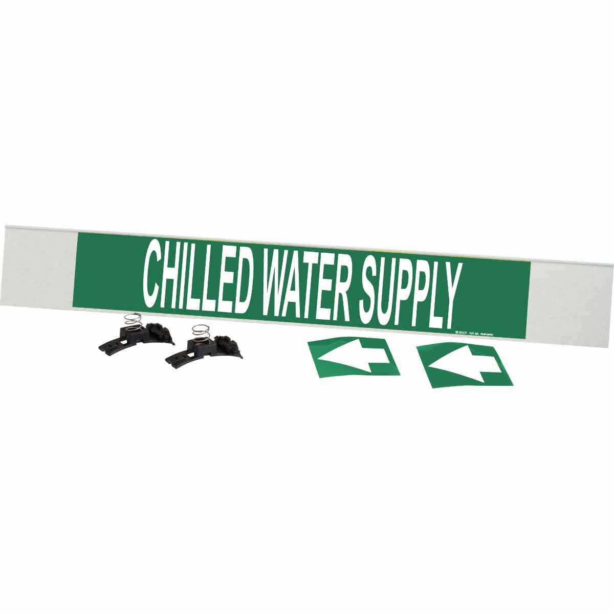 Pipe Marker: Chilled Water Supply, Green, White, Fits 8 in and Larger Pipe O.D., 1 Pipe Markers