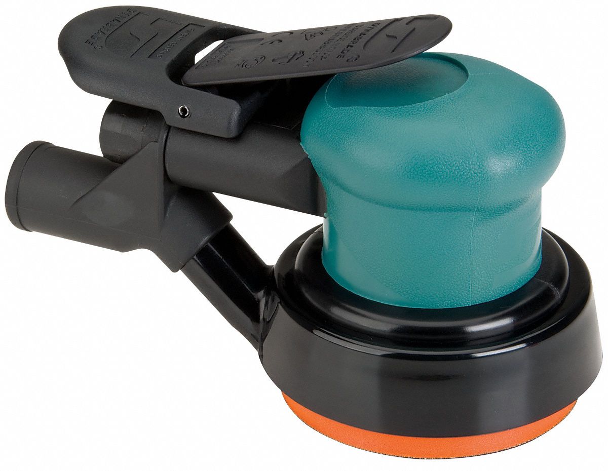 Air Orbital Sander: 3 1/2 in, Pressure Sensitive Adhesive, 3/32 in Orbit, Central Vacuum