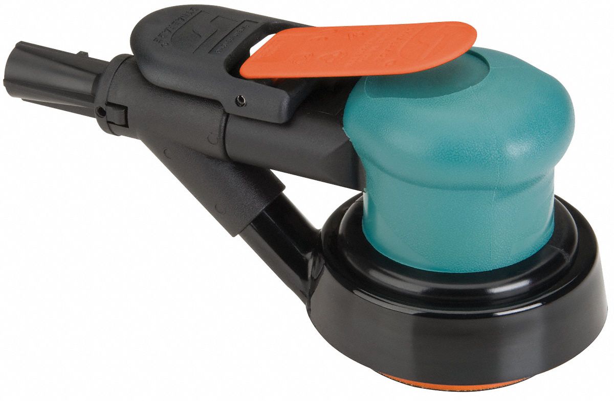 Air Orbital Sander: 3 in, Pressure Sensitive Adhesive, 3/8 in Orbit, Self-Vacuum, 0.3 hp