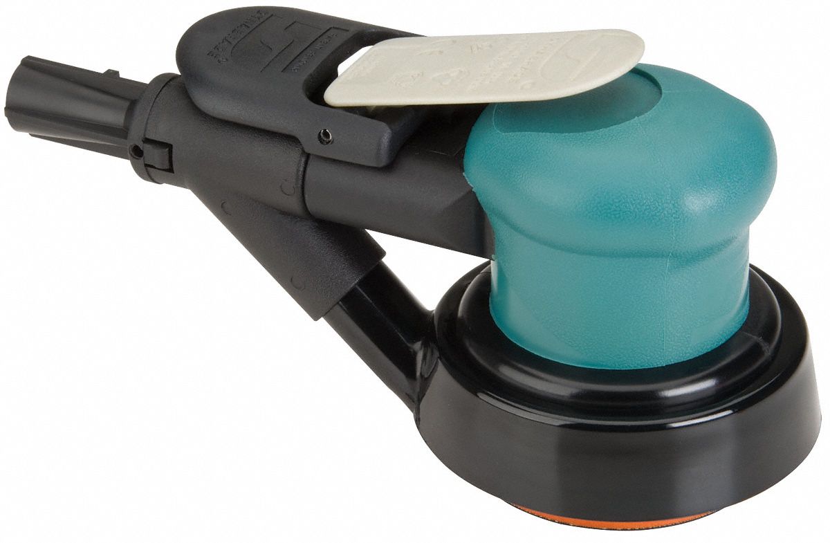 Air Orbital Sander: 3 in, Pressure Sensitive Adhesive, 3/16 in Orbit, Self-Vacuum, 0.3 hp