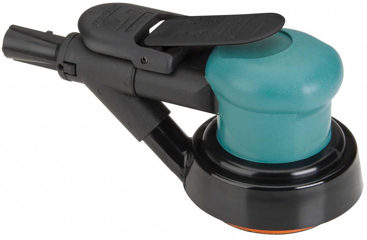 Air Orbital Sander: 3 in, Pressure Sensitive Adhesive, 3/32 in Orbit, Self-Vacuum, 0.3 hp