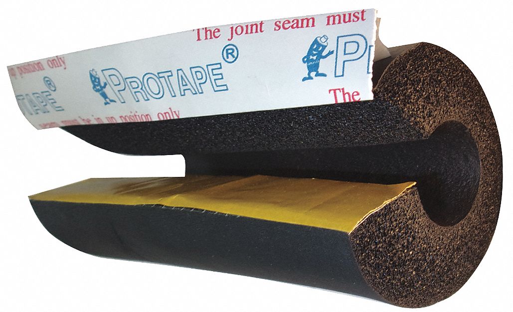 Self-Seal Insulation: EPDM, Slit with Adhesive and Flap, 1 1/2 in ID, 1 in Thick, 6 ft Lg, 6 ft