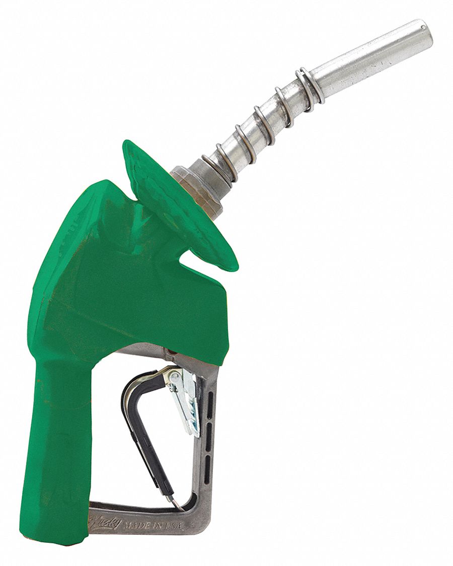 Fuel Nozzle: Non-Metered Auto Shutoff Nozzle, Auto, 3/4 in NPT, 15 gpm, Aluminum, Round, Green