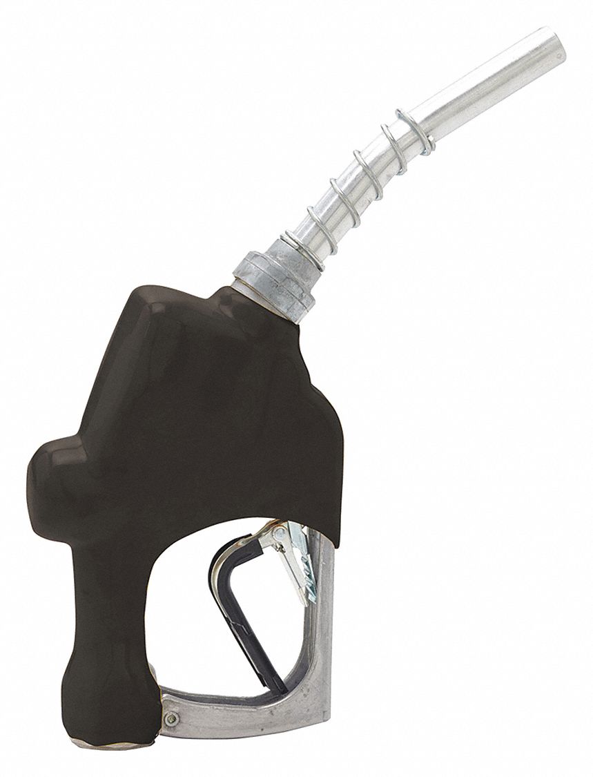 Fuel Nozzle: Non-Metered Auto Shutoff Nozzle, Auto, 1 in NPT, 25 gpm, Aluminum, Round, Black