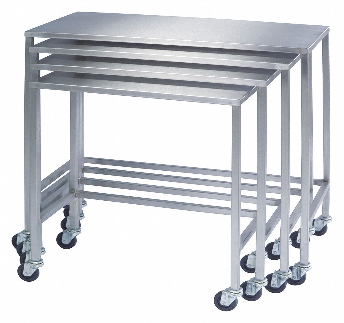 Instrument Table Set, Nesting, SS: Fixed Ht, Stainless Steel, 48 in x 24 in