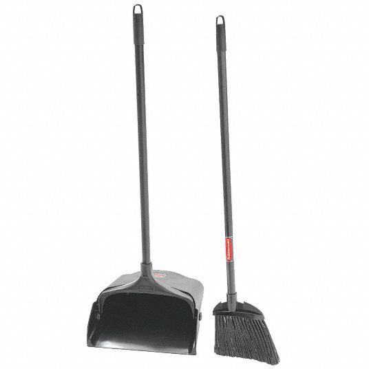 RUBBERMAID COMMERCIAL PRODUCTS Lobby Broom and Dust Pan: 28 in Broom Handle  Lg, Polypropylene, Black