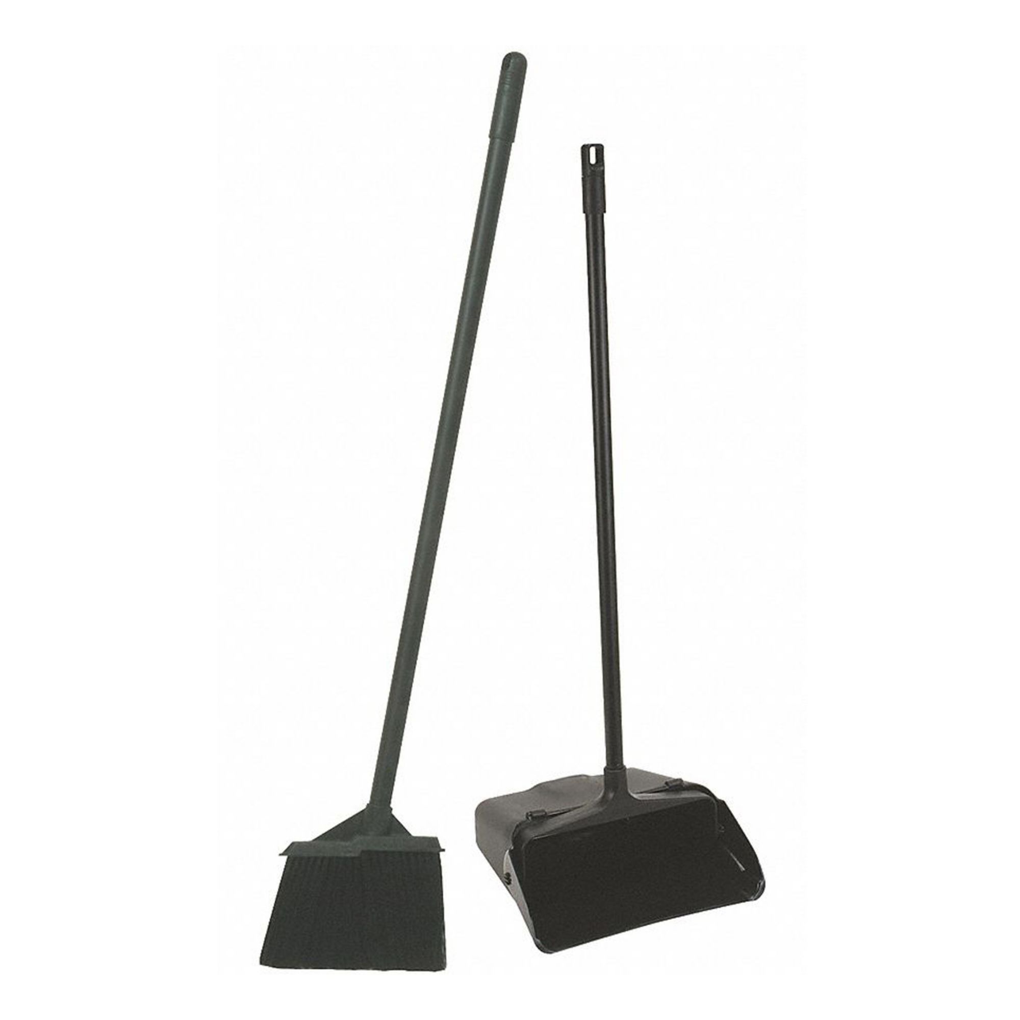 Lobby Broom and Dust Pan: 31 in Broom Handle Lg, Polypropylene, Black Bristle, Black