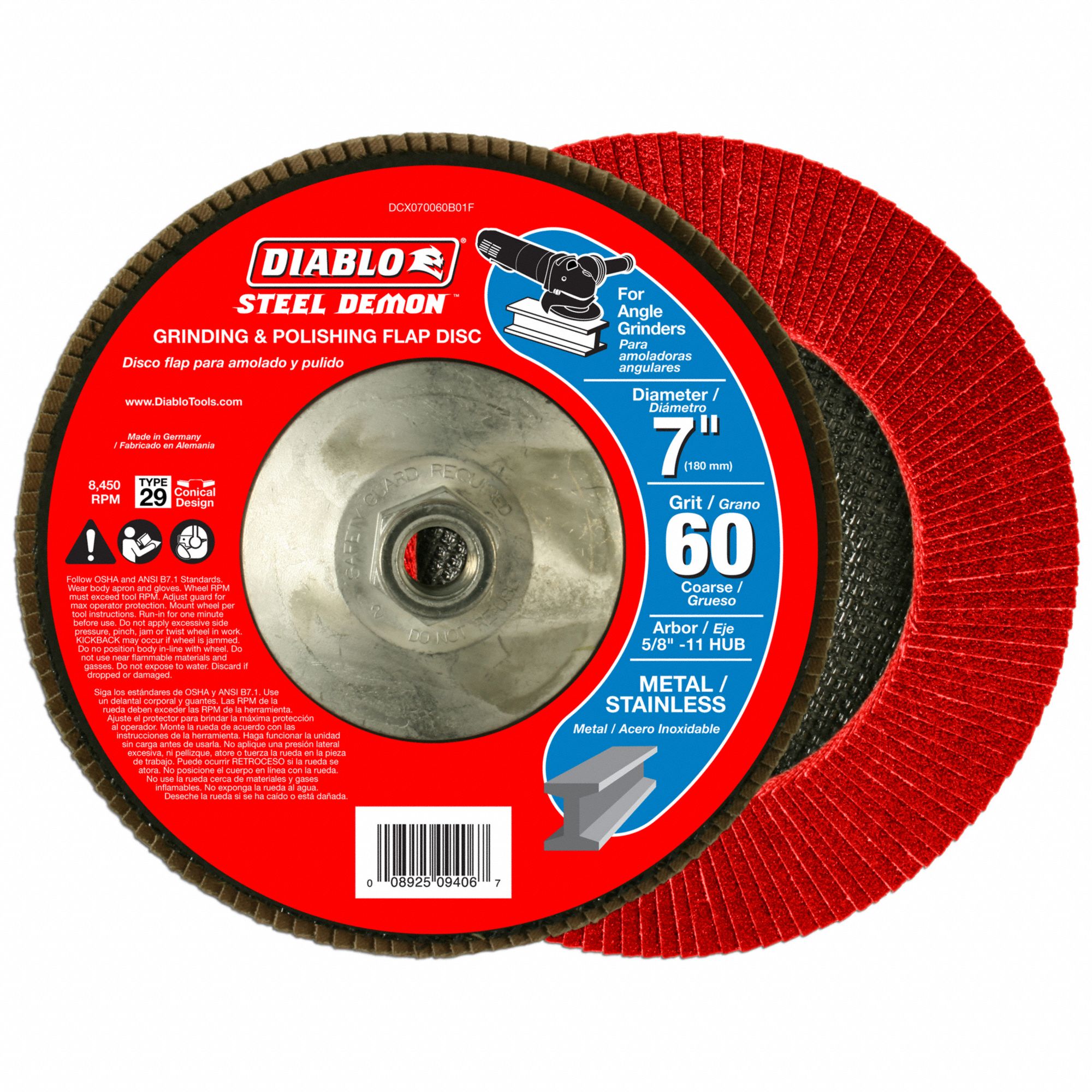 Grinding/Polishing Flap Disc, 7", 60G