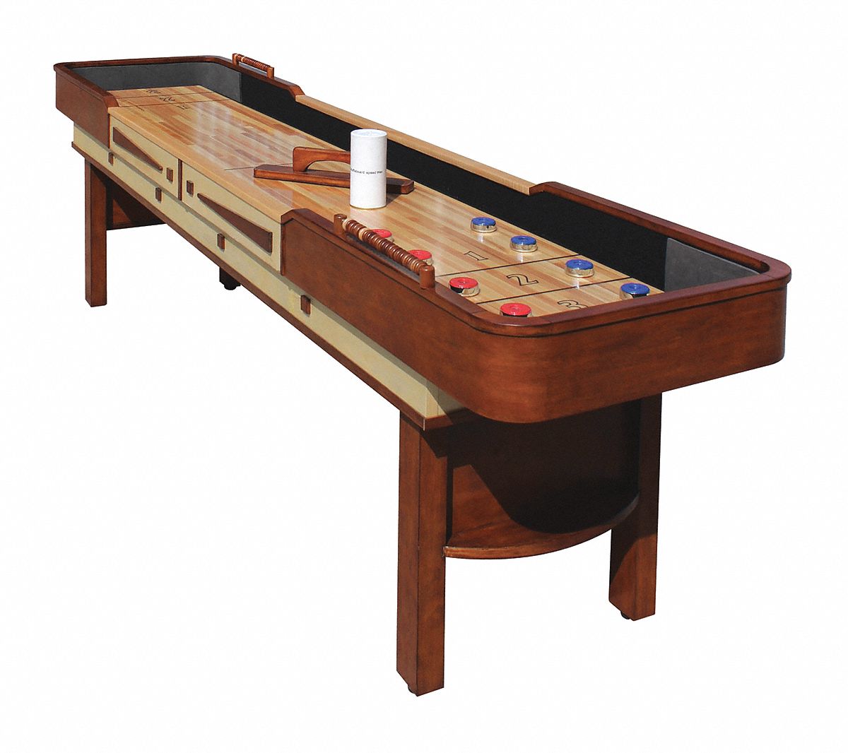Shuffleboard Table: 144 in Overall Lg, Birchwood, Birchwood, Walnut