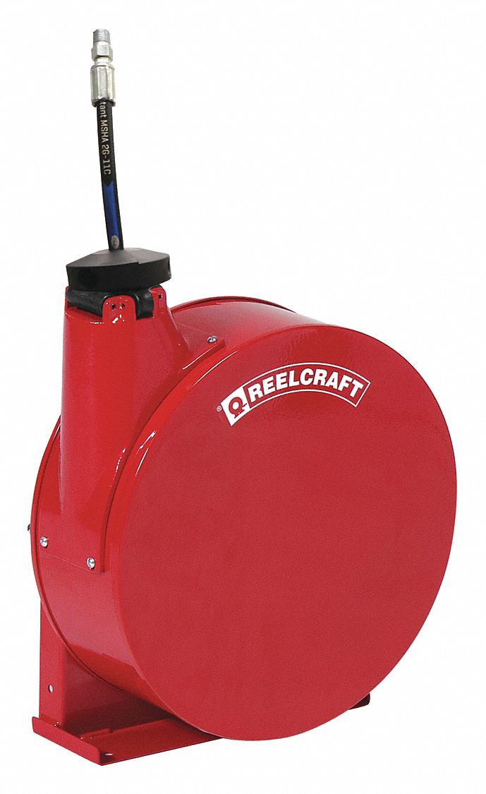 Spring Return Hose Reel: 25 ft (1/4 in I.D.), 1/4 in MNPT, 300 psi Max Op Pressure, Includes Hose
