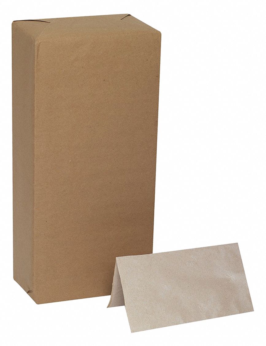 Disposable Dinner Napkin: 2 Ply, 7 1/2 in x 4 1/4 in, Brown, Plain, Full-Fold, 12 PK