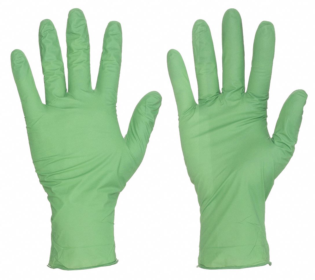 DISPOSABLE GLOVES, 9 1/2 IN L, SIZE 6/XS, GREEN, ECO-FRIENDLY, PK 100